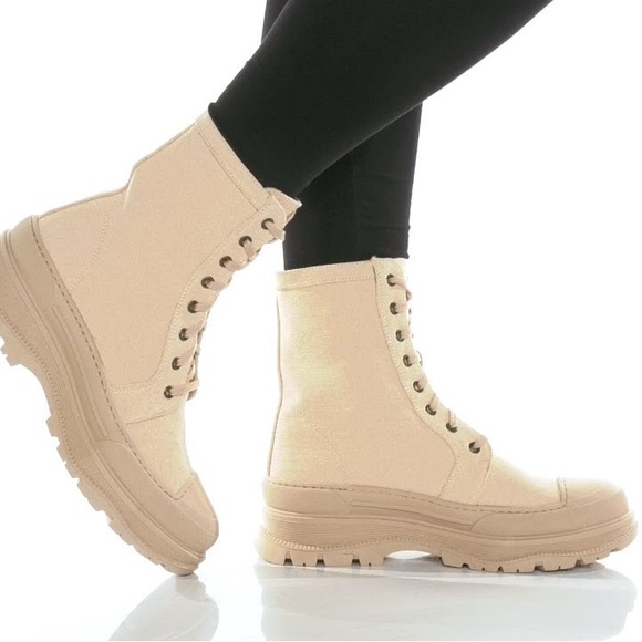 Free People Camp Out womens canvas lace up military boot in Dove Grey size 8 - Picture 10 of 15